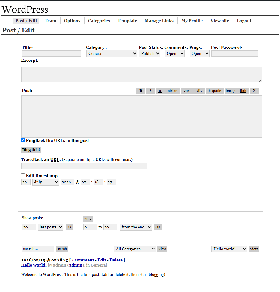 Wordpress 0.7（2003）