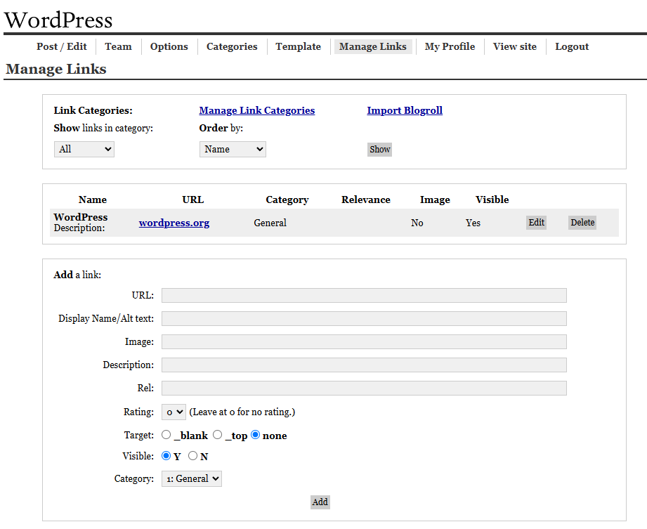 Wordpress 0.7（2003）