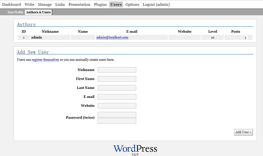 Wordpress 1.0~1.5（2004~2005）