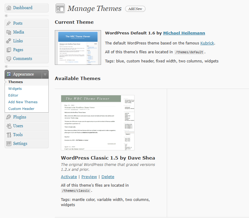 Wordpress 2.0~2.9（2005~2009）