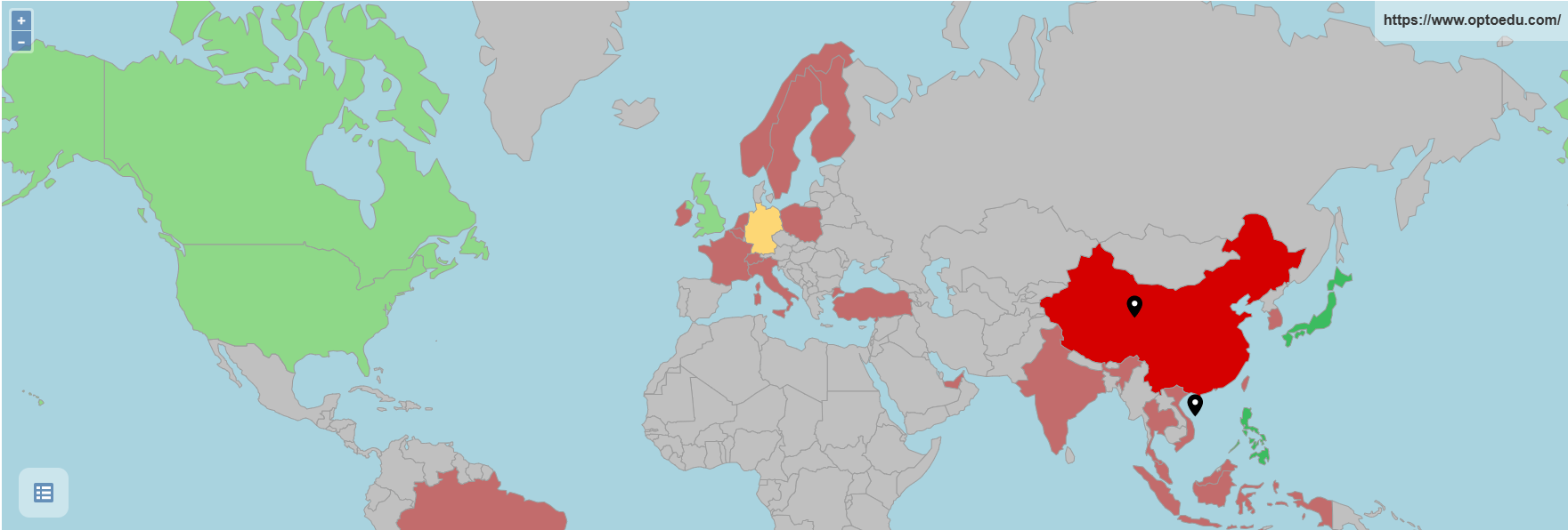 富通天下独立站全球速度测试结果 世界地图